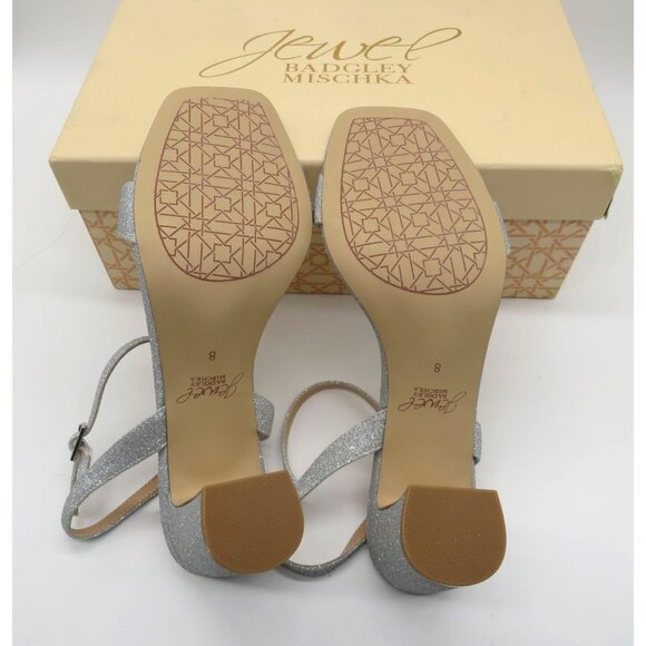 Badgley Mischka Womens Silver Glitter Block Heel Sandals Size 8 NEW - Picture 5 of 6